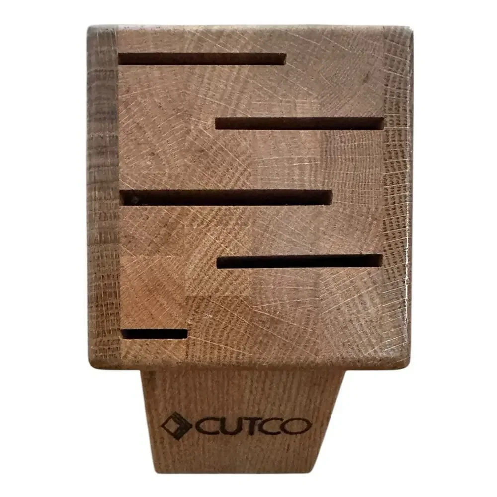 CUTCO 5-Slot Gourmet Knife Block #1749 Solid Oak Wood Honey Finish Made USA